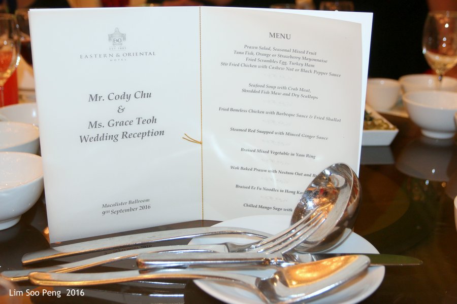 Wedding Dinner of Cody Chu and Grace Teoh on Friday, September 9, 2016 at E & O Hotel, Penang.